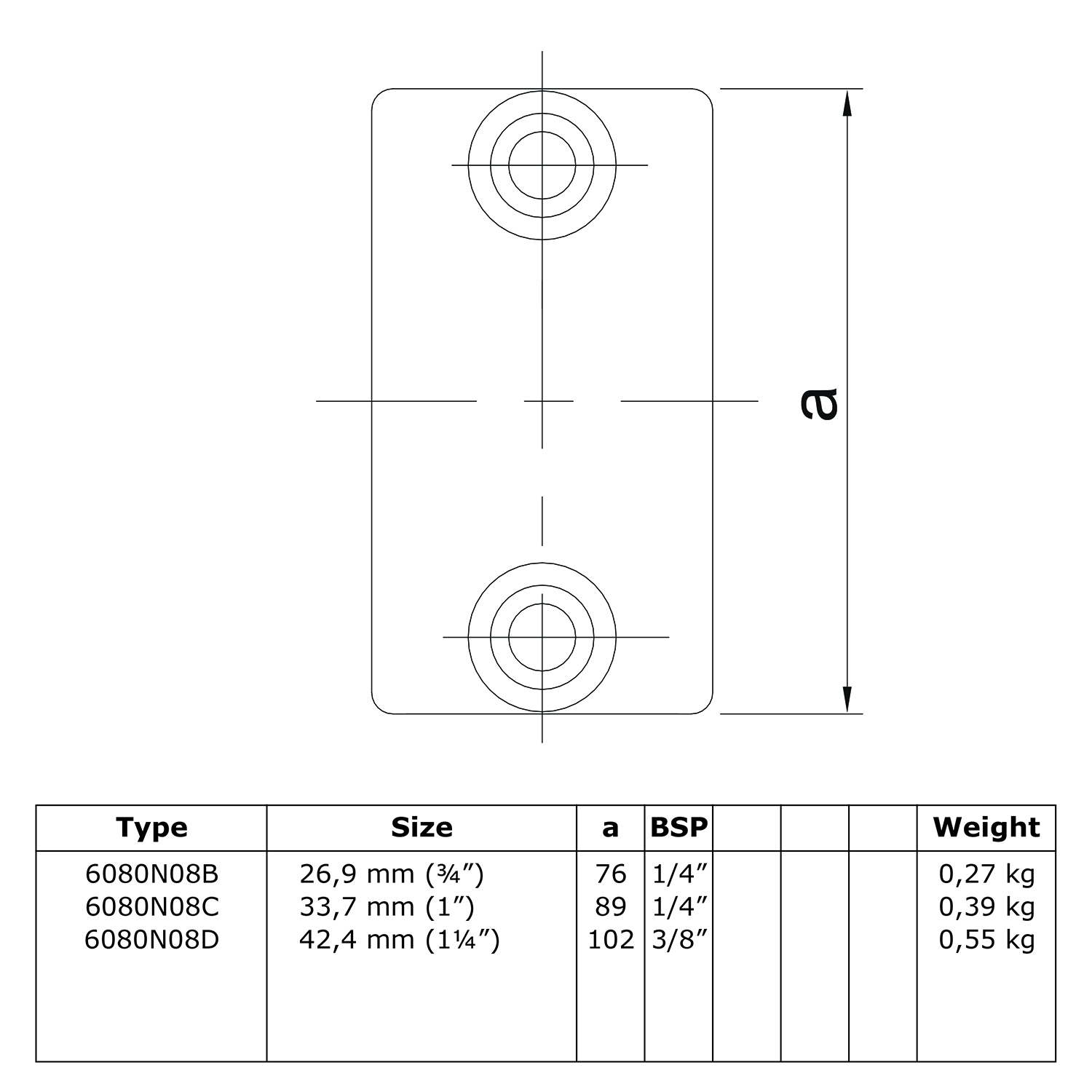 Rohrverbinder Verlängerungsstück außen - unbehandelt-D / 42,4 mm