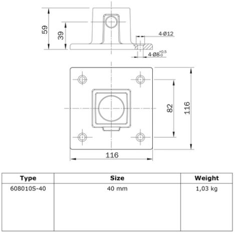 Rohrverbinder Fußplatte - quadratisch - 40 mm