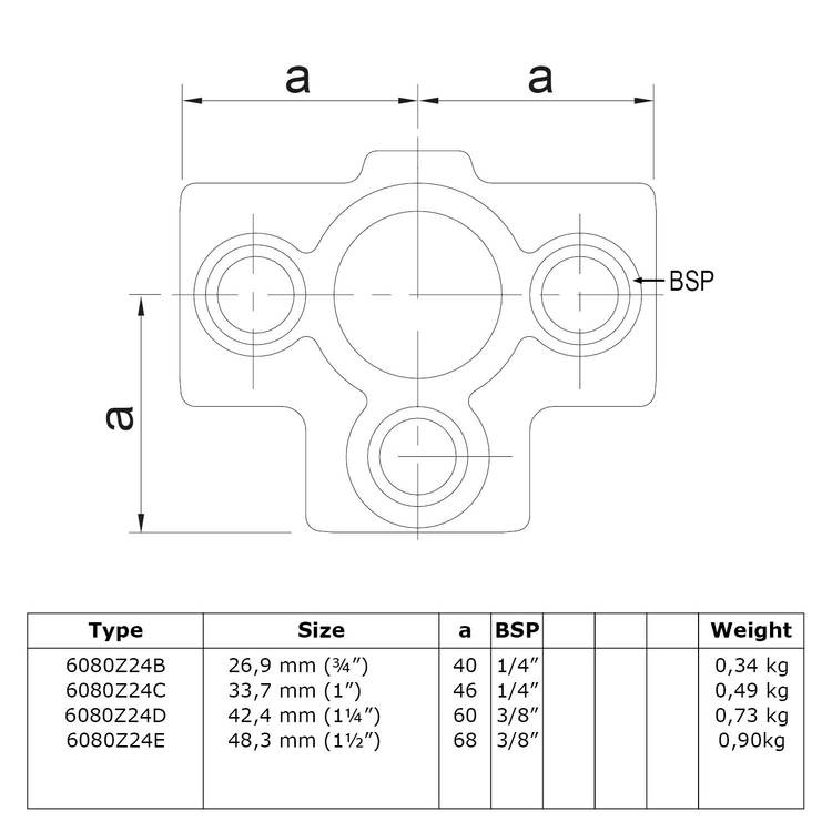 Rohrverbinder T-Stück für Stützrohr - Schwarz -A / 21,3 mm