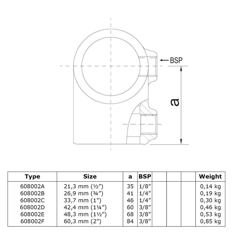Rohrverbinder T-Stück kurz-E / 48,3 mm