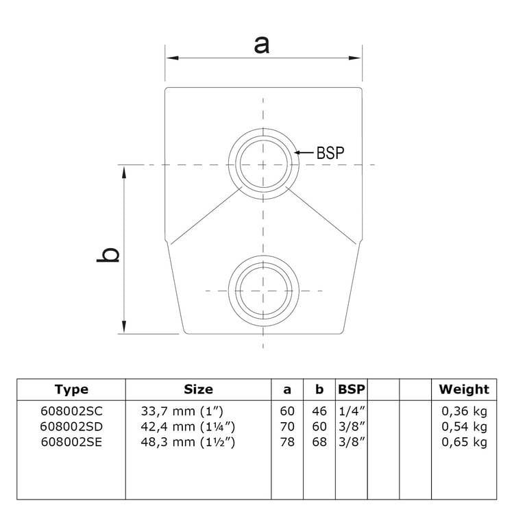 Karton Rohrverbinder T-Stück kurz - variabler Winkel 0° - 11°-C-D / 42,4 mm