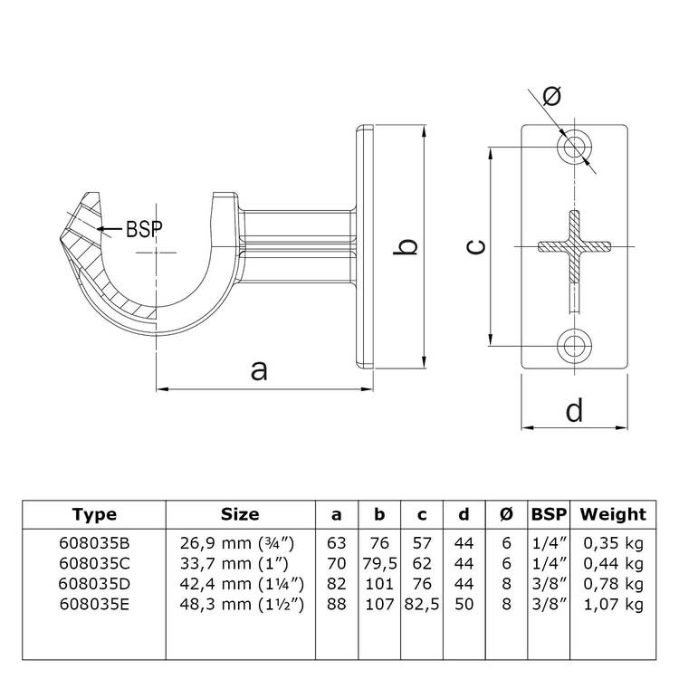 Rohrverbinder Handlaufhalterung mit Einlage-D / 42,4 mm