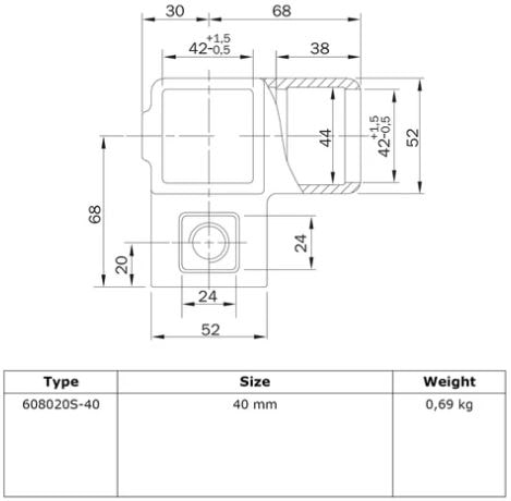 Rohrverbinder Eckstück  durchgehend - quadratisch - 25 mm