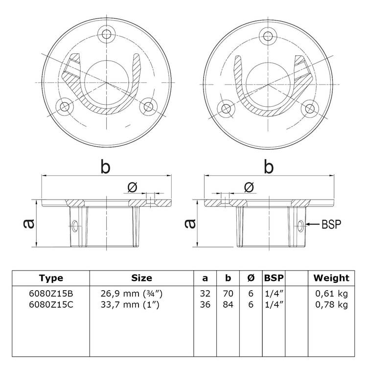 Karton Rohrverbinder Fußplatte rund mit Einlage (Set) - Schwarz