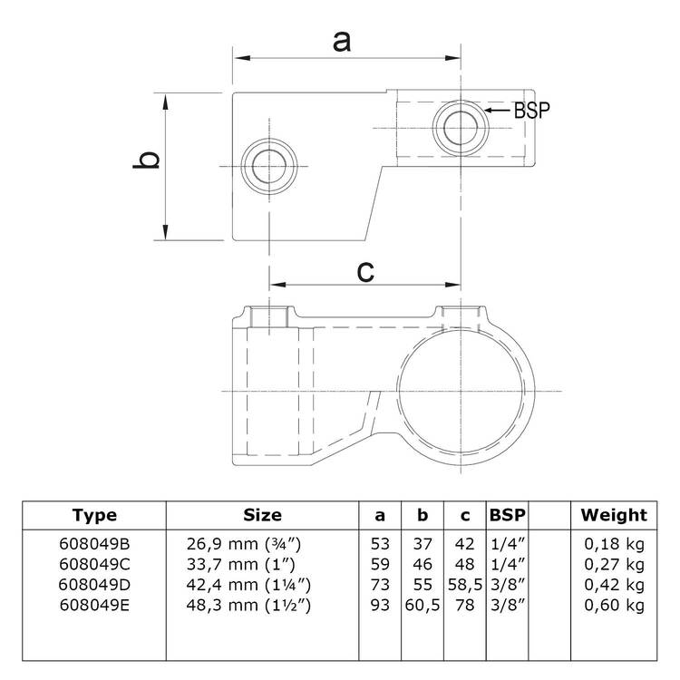 Rohrverbinder Winkelgelenk verstellbar-B / 26,9 mm