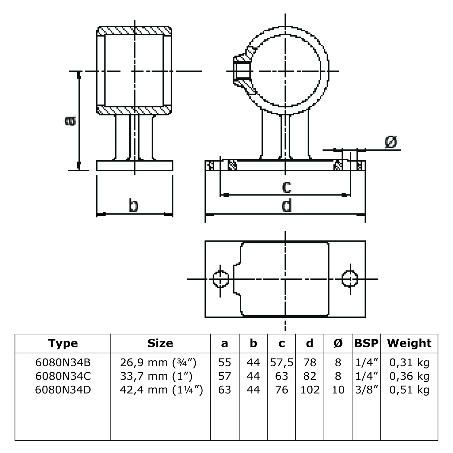 Rohrverbinder Handlaufhalterung - unbehandelt-D / 42,4 mm