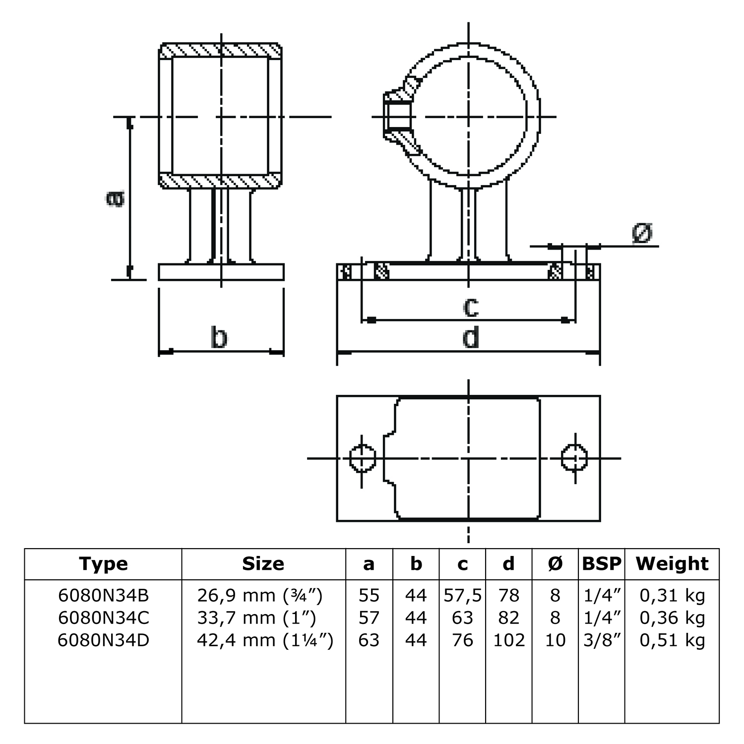 Rohrverbinder Handlaufhalterung - unbehandelt-B / 26,9 mm