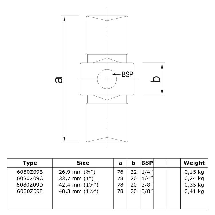 Karton Rohrverbinder Verlängerungsstück innen - Schwarz-D / 42,4 mm