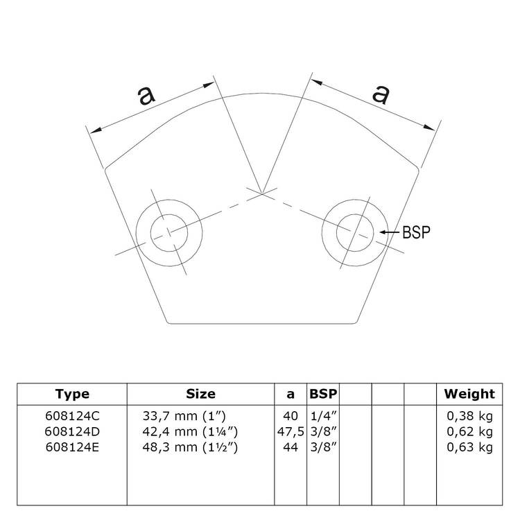 Karton Rohrverbinder Bogen variabel 105° - 165°-C / 33,7 mm