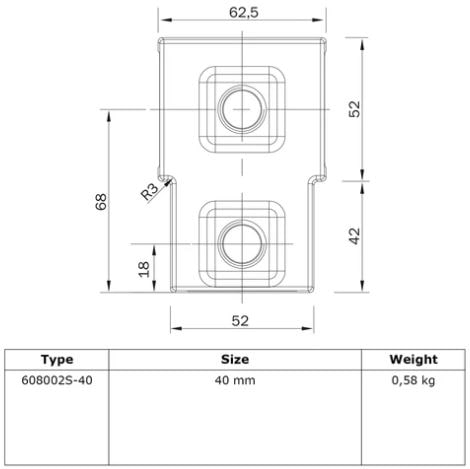 Rohrverbinder T-Stück kurz - quadratisch-40 mm