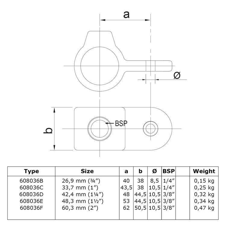 Rohrverbinder Gelenkauge-D / 42,4 mm