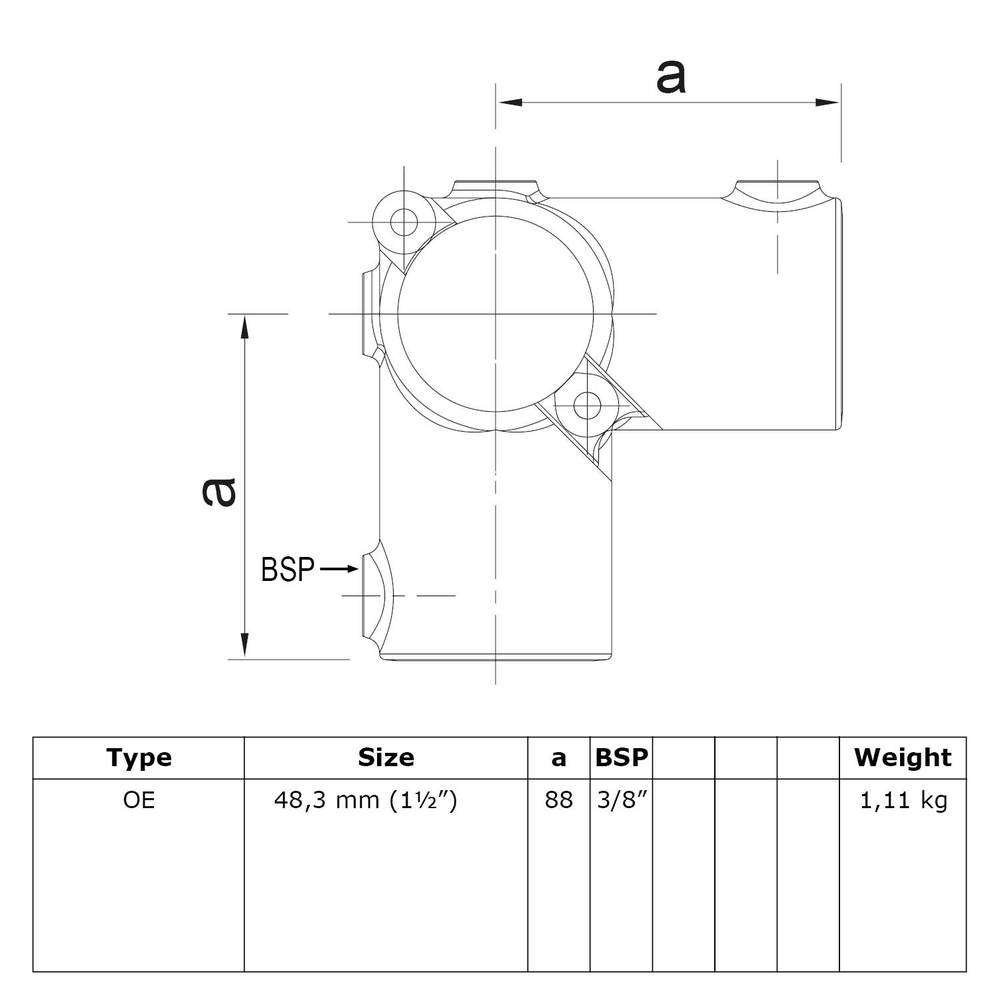 Karton Rohrverbinder offenes klappbares Eckstück durchlaufend 90°-E / 48,3 mm