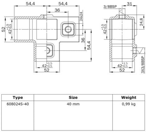 Rohrverbinder T-Stück für Stützrohr - quadratisch-25 mm