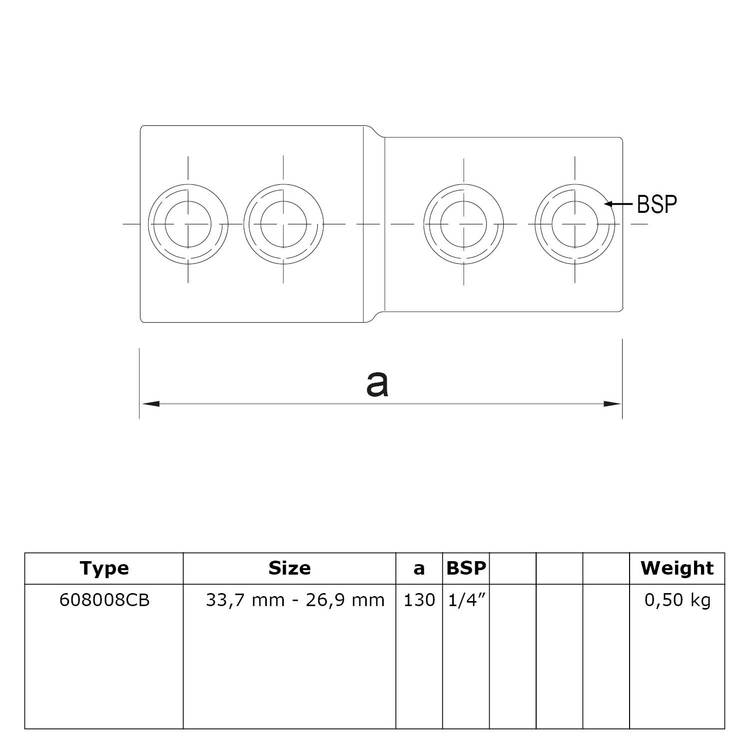 Rohrverbinder Verlängerungsstück außen Kombinationsmaß - CB 33,7 mm - 26,9 mm