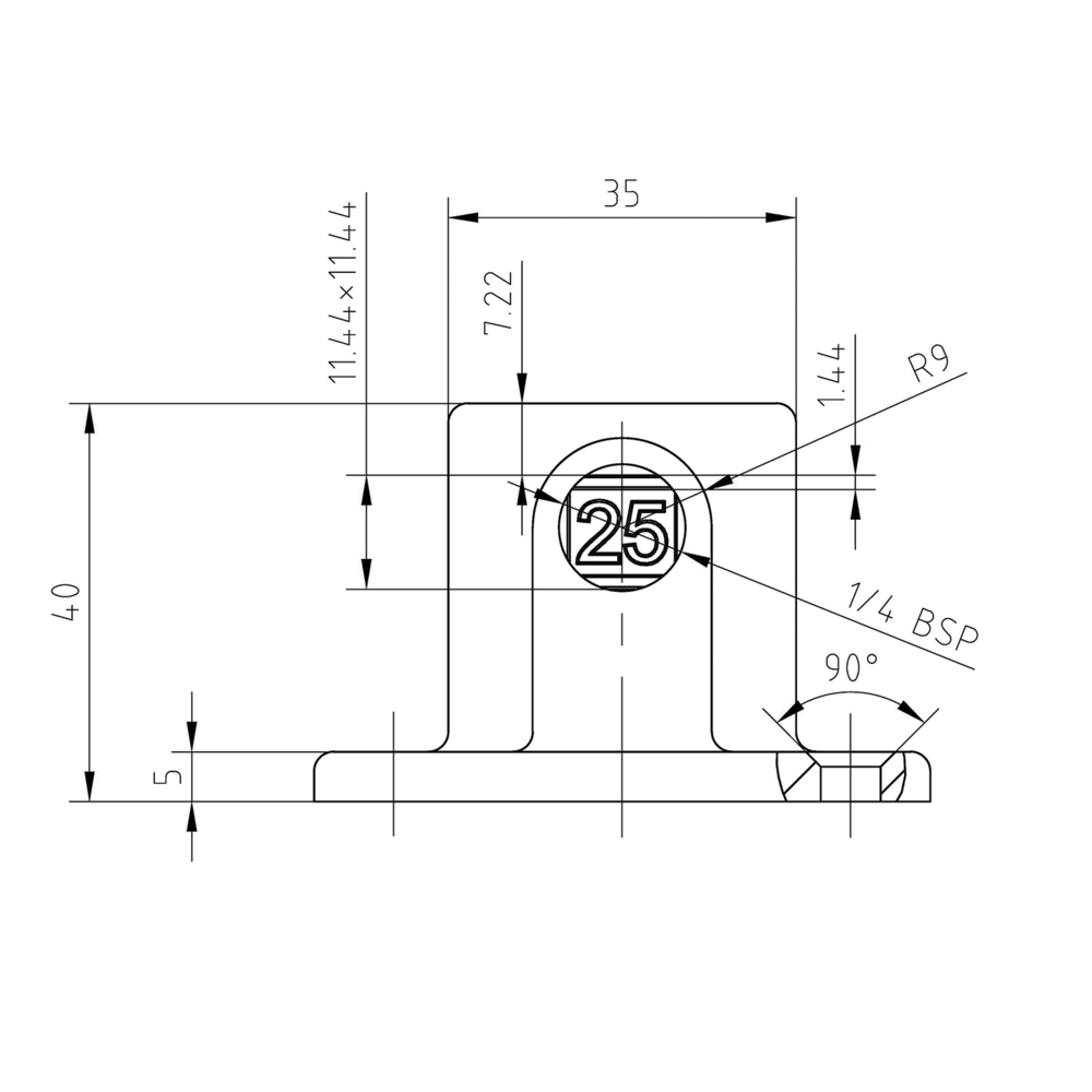 Rohrverbinder Quadratische Fußplatte durchgehend - quadratisch - 25mm