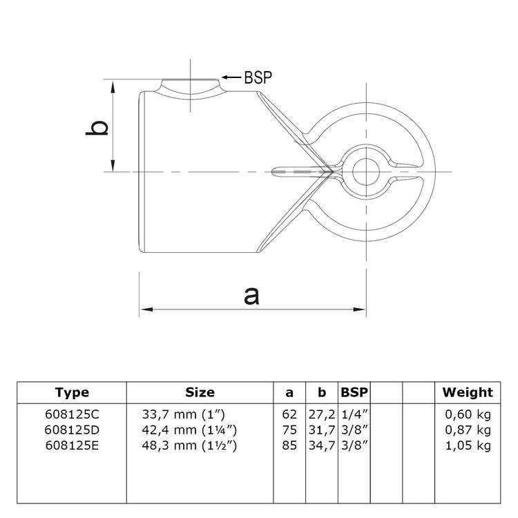 Karton Rohrverbinder Bogen verstellbar-D / 42,4 mm