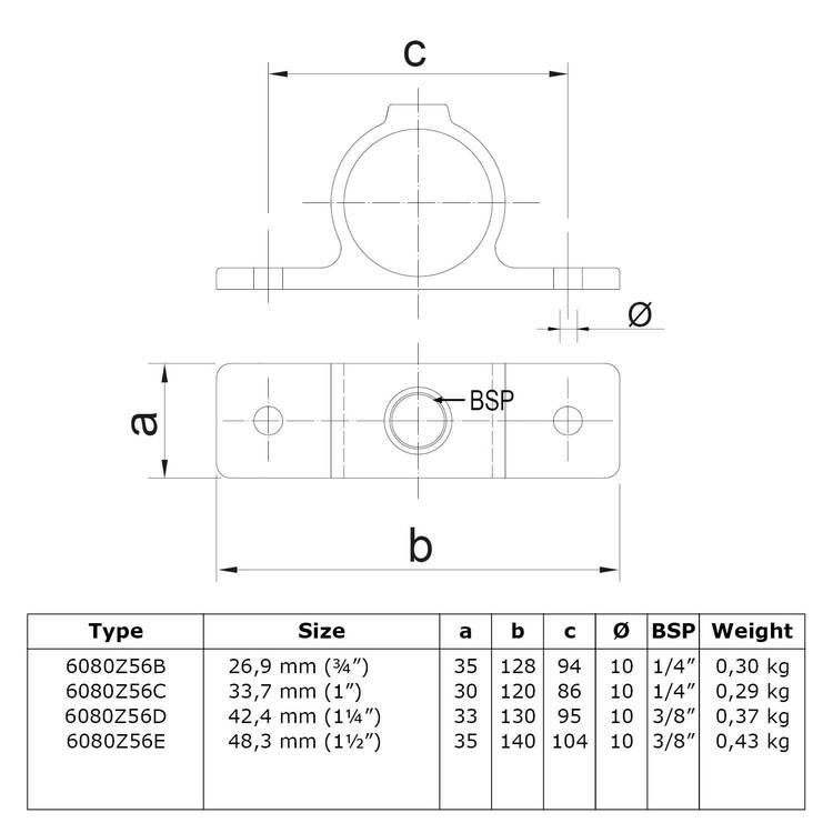 Karton Rohrverbinder Ösenteil mit Doppellasche - Schwarz-D / 42,4 mm