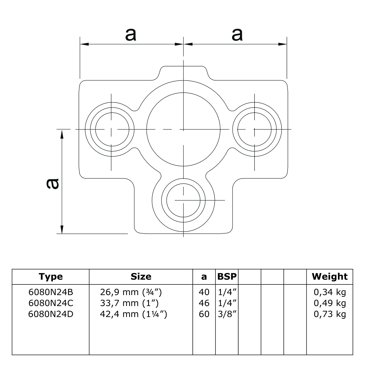 Rohrverbinder T-Stück für Stützrohr - unbehandelt-C / 33,7 mm